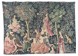 Vintage French Medieval Hand Printed Tapestry, 1960s