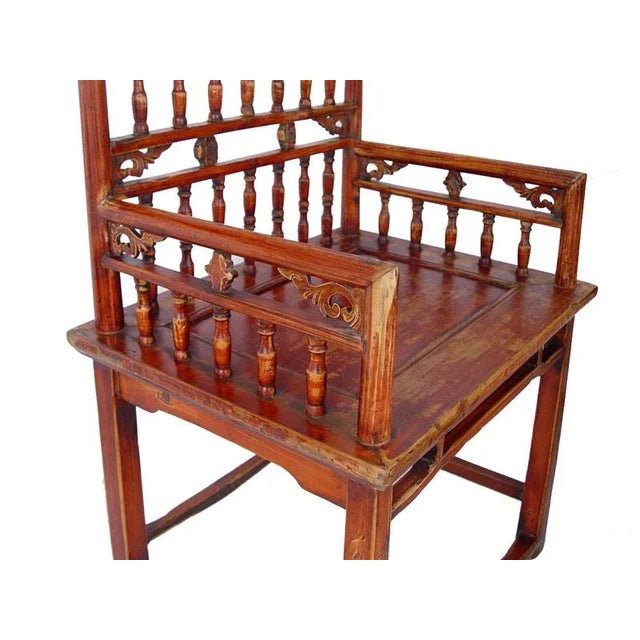 Wood 19 Century Antique Camphor Wood Chinese Southern Official's Hat Armchairs Set For Sale - Image 7 of 14