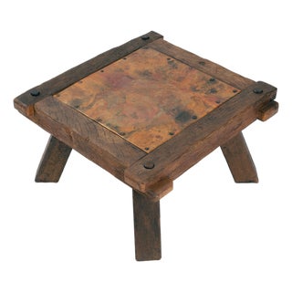 Brutalist Copper and Oak Side Table, 1970s For Sale