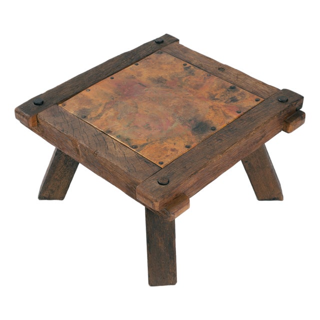 Brutalist Copper and Oak Side Table, 1970s For Sale