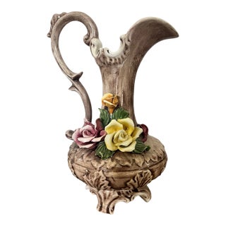 Early 21st Century Capodimonte Porcelain Floral Footed Pitcher For Sale