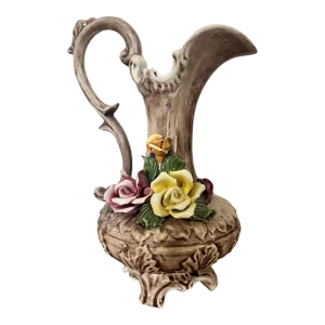 Early 21st Century Capodimonte Porcelain Floral Footed Pitcher