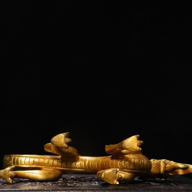Vintage Gilt Copper Striding Dragon Statue / Scholar's Desk Object For Sale - Image 9 of 9