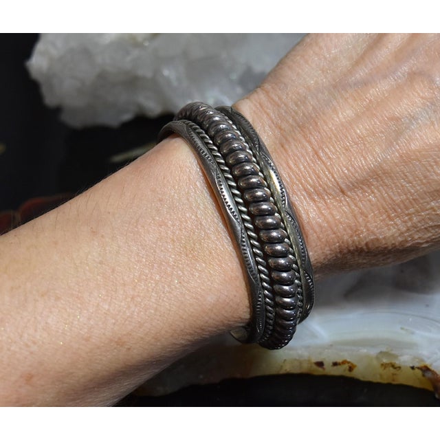 Vintage Heavy Sterling Silver Navajo Cuff Bracelet Franklin & Verna Tahe For Sale - Image 14 of 17