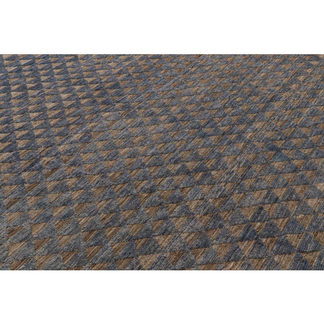 Moroccan Rug & Kilim’s Moroccan Style Rug in Blue with Brown Geometric Patterns - 10x14 For Sale - Image 3 of 7