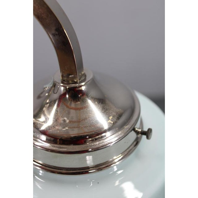 Art Deco Nickel Pendant Light with Cylindrical Light Opaline Shades, Czechoslovakia, 1930s For Sale - Image 12 of 15