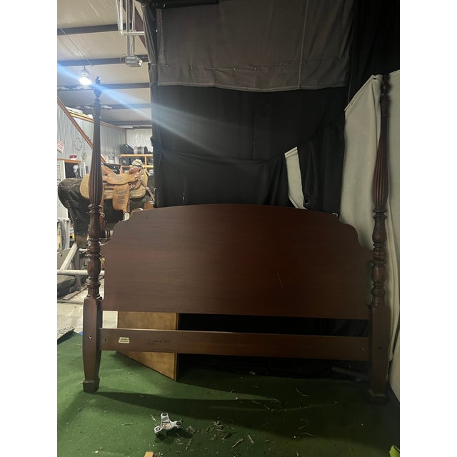 Ethan Allen 18th Century Collection Banded Mahogany King Size Four Poster Bed For Sale - Image 9 of 14