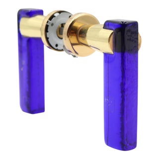 Mid Century European Blue Lucite Lever Door Set For Sale