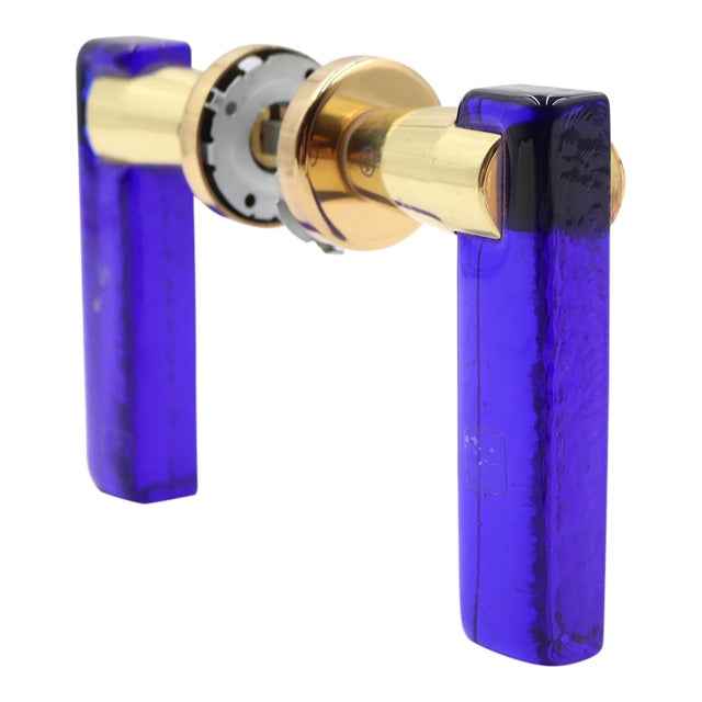 Mid Century European Blue Lucite Lever Door Set For Sale