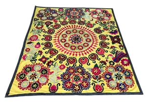 Vintage Yellow Bird Pattern Suzani