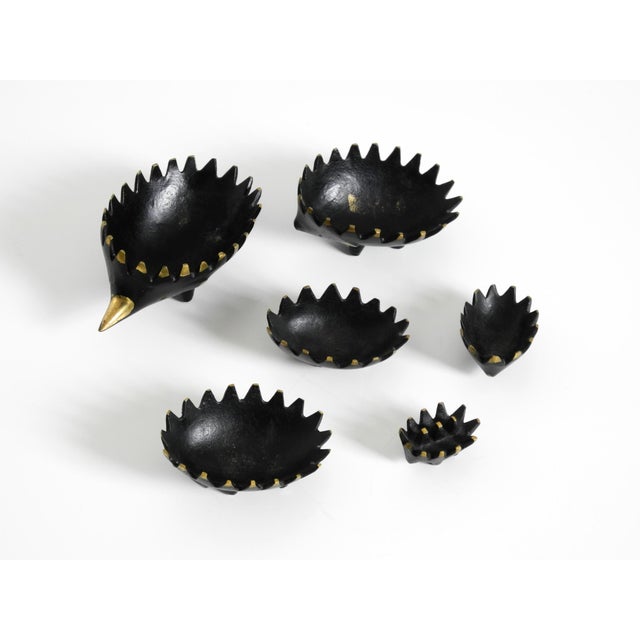 Metal Mid-Century Brass Hedgehog Ashtray by Walter Bosse for Herta Baller, 1950s, Set of 5 For Sale - Image 7 of 16