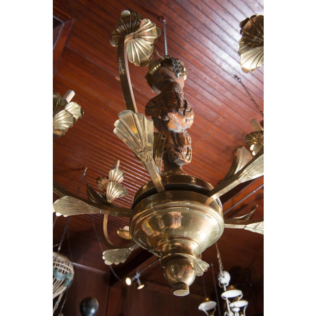 Large Carved Parrot & Brass Chandelier For Sale - Image 10 of 13