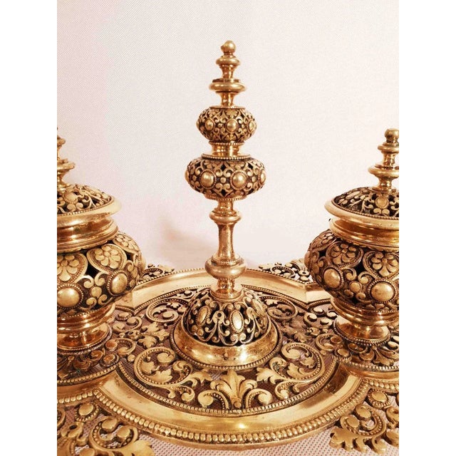 Gold Bronze Ottoman Style Inkwell with Tray For Sale - Image 3 of 13