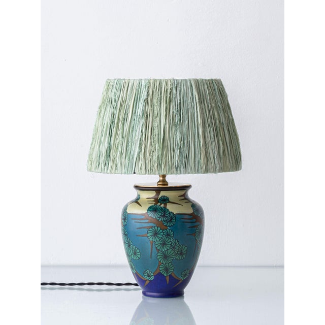 Art Deco Japonisme Ceramic Table Lamp with Silk Sari Ribbon Lampshade, 1928 For Sale - Image 15 of 15