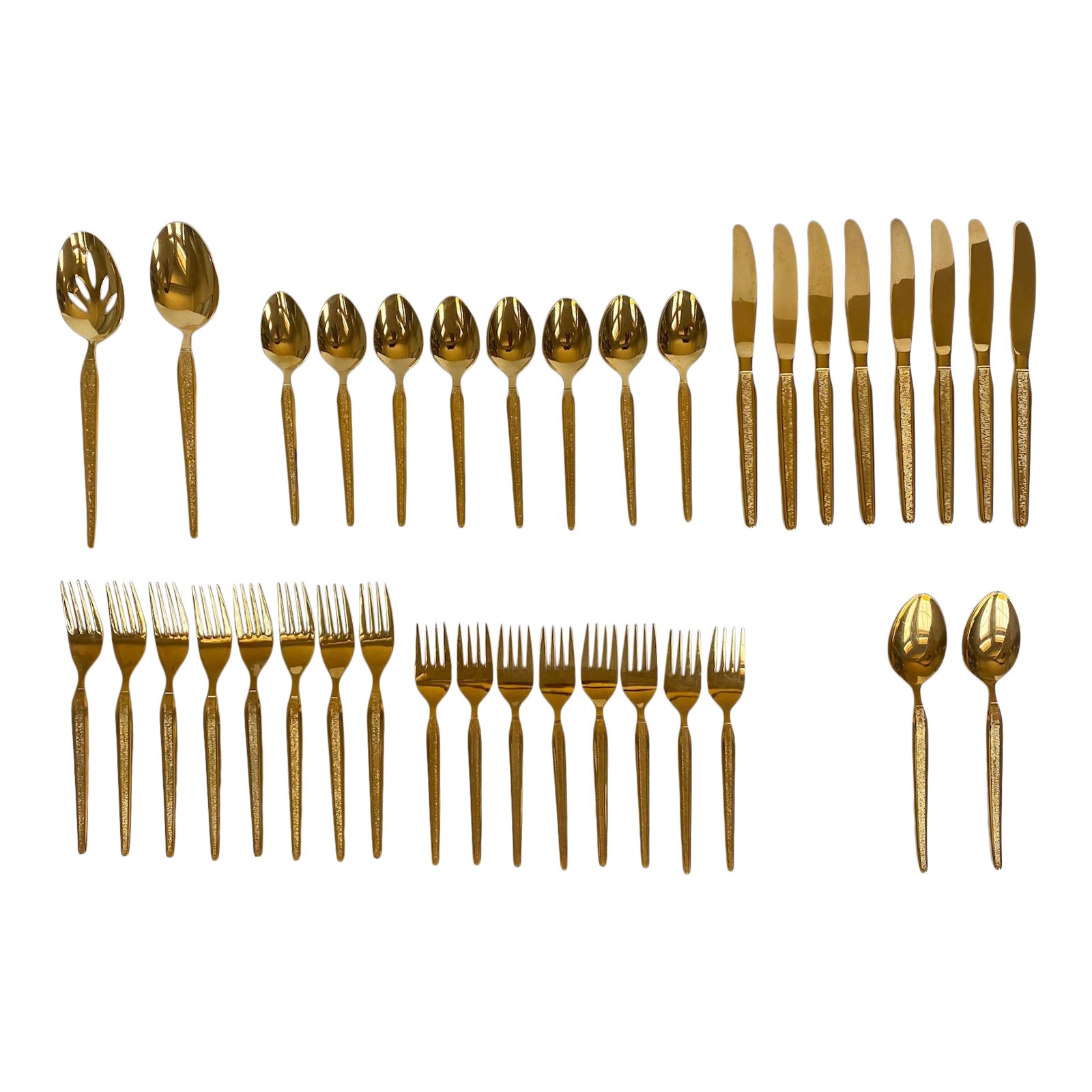 1960s Royalton Antigua Gold Electroplate Stainless Flatware, 36 Pieces