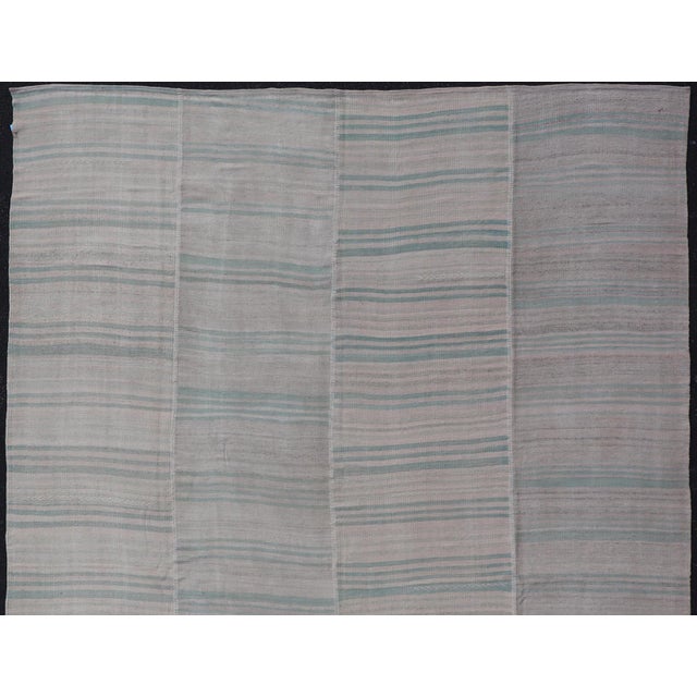 Vintage Turkish Kilim Rug With Soft Aqua, Misty Gray, and Faded Stone Stripes For Sale In Atlanta - Image 6 of 13