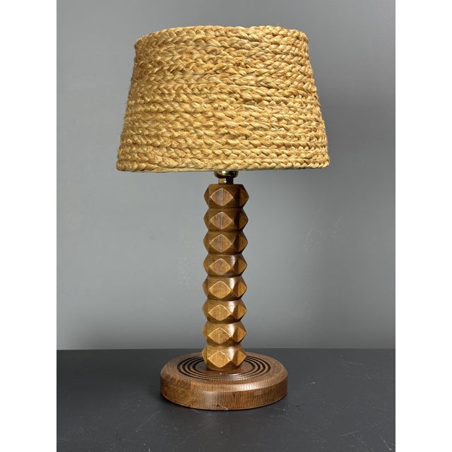 Charles Dudouyt Mid-Century Modern French Brutalist Turned Wood Table Lamp in the style of Charles Dudouyt, 1950s For Sale - Image 4 of 17