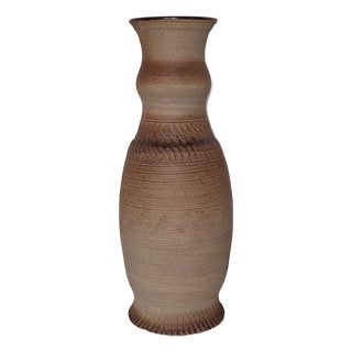 Vintage Ceramic Beige Brown Vase, 1970s For Sale