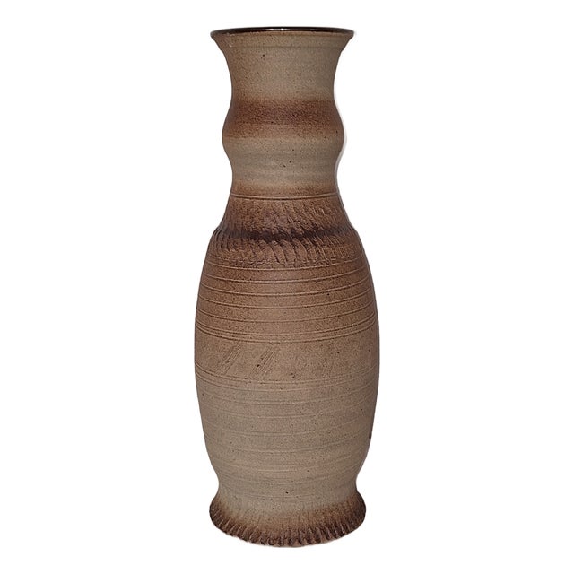 Vintage Ceramic Beige Brown Vase, 1970s For Sale