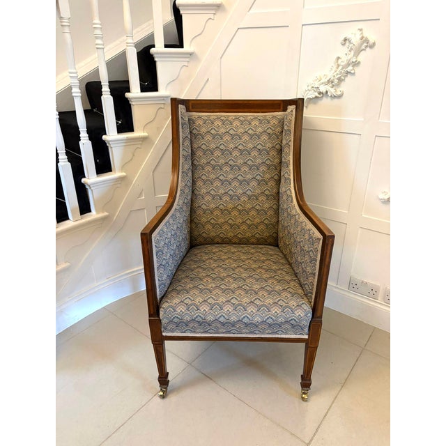 Antique Edwardian Mahogany Bergère Wing Armchair, 1900 For Sale - Image 4 of 11