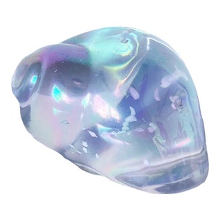 Vintage Mouth Blown Iridescent Glass Paperweight in Seashell Form With Infused Silver Flecks For Sale