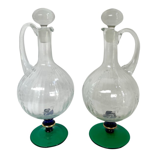 Early 20th Century Antique Glass Ewers - a Pair For Sale