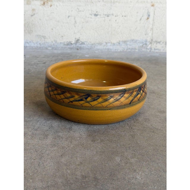 Vintage 1960s Danish Mid-Century Modern ceramic bowl highlights a bright, cheerful aesthetic from the Lillerød...
