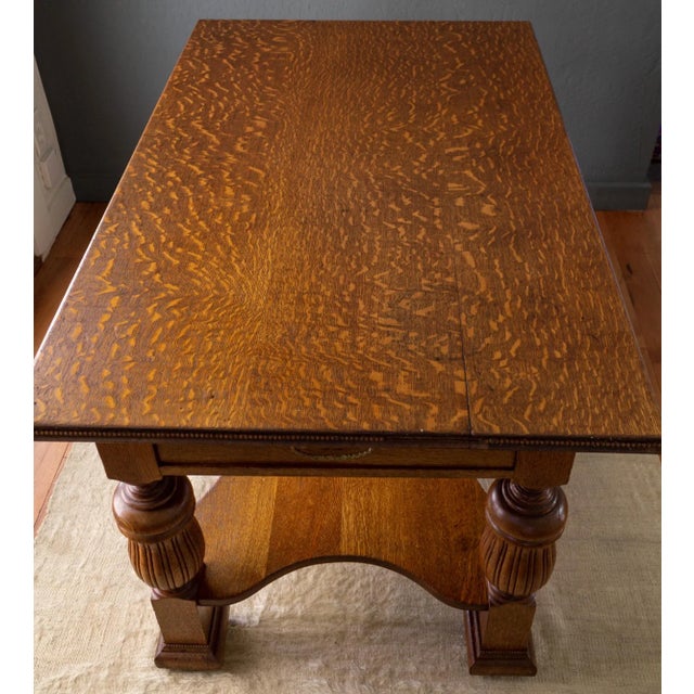 19th Century Jacobean Revival Tiger Oak Library Table or Center Table With Drawers For Sale - Image 10 of 18