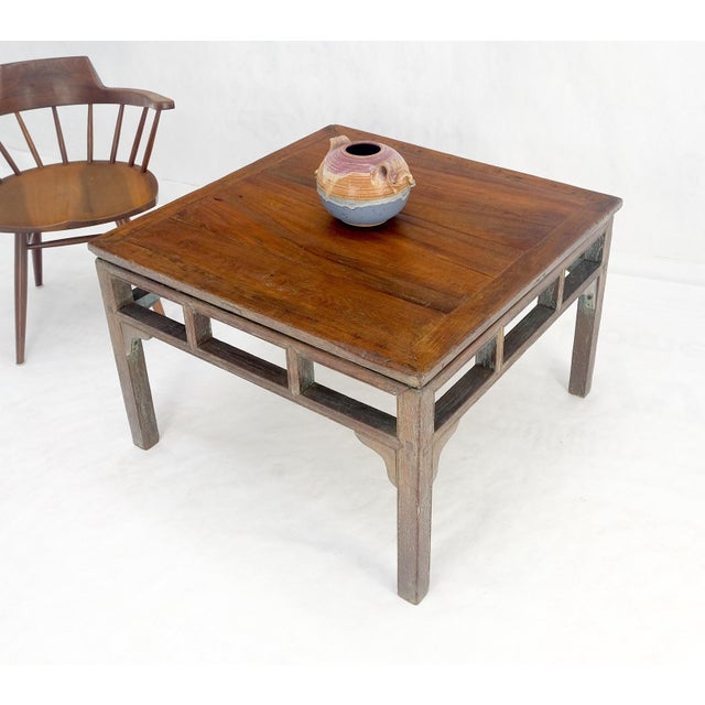 Square Solid Teak Chinese 19th Century Occasional Coffee Lamp Side Table Patina For Sale - Image 9 of 11