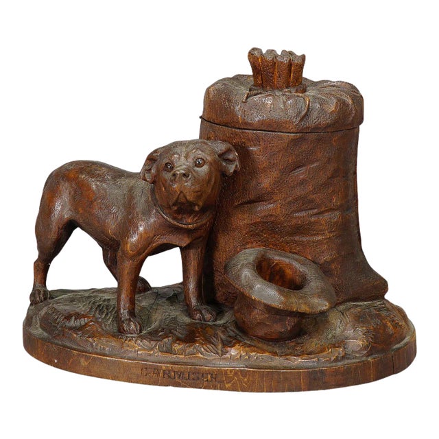 A Nice Wooden Carved Boxer Tobacco Box, Switzerland Ca. 1900 For Sale