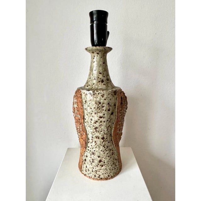 Large unique, expressive, stoneware table lamp by danish Lene Regius signed at the inside. This piece has an attribution...