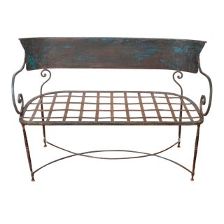 1920s Hand Wrought Iron French Garden Settee For Sale