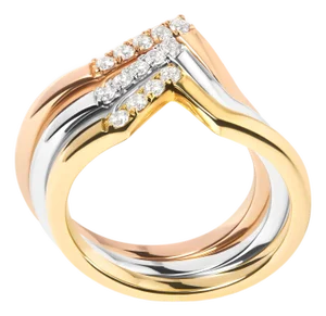 14K Gold 1/4 Cttw Diamond Geometrical Chevron V Stackable Band Ring Set (G-H Color, SI1-SI2 Clarity) - Size 7