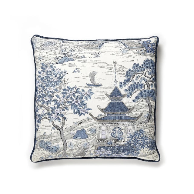 Contemporary The House of Scalamandré Satomi Hand Block Print Pillow, Evening Blue For Sale - Image 3 of 3