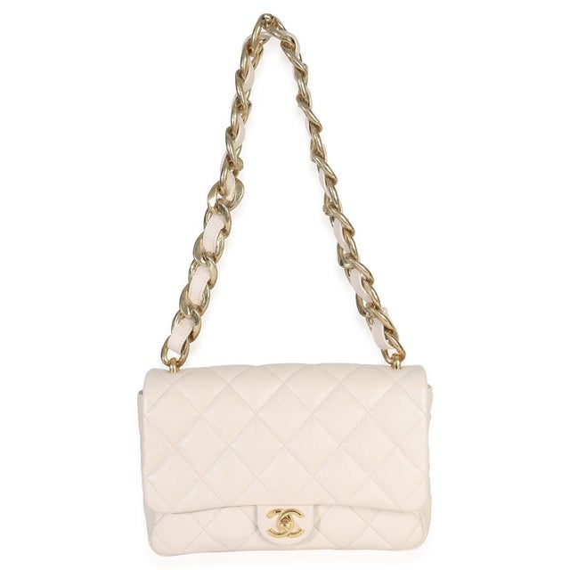 Beige Beige Quilted Lambskin Large Funky Town Flap Bag For Sale - Image 8 of 9