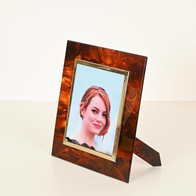 Large Photo Frame in Gilt Brass and Acrylic Tortoiseshell from Dior, Italy, 1970s For Sale - Image 13 of 14