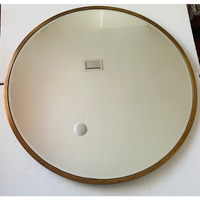 36” Large Bevelled Glass in patinated brass modern mirror.