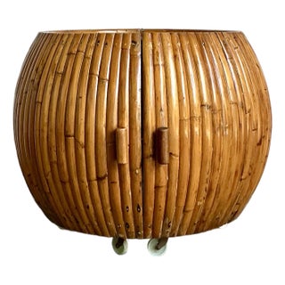 Vintage Boho Bent Rattan Rolling Dry Bar For Sale