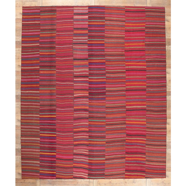 Large Vintage Turkish Striped Kilim Rug - 11'00 X 13'02 For Sale - Image 9 of 10