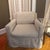 Pair Restoration Hardware Belgian Slipcovered Square Arm Lounge Chairs Linen Skirted For Sale In New York - Image 6 of 9
