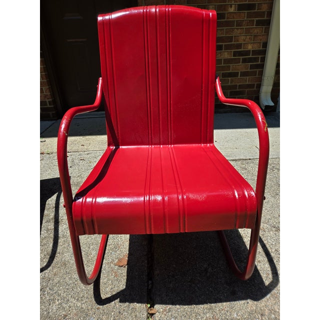 Red Vintage Red Steel Patio/Garden Rocker Chairs, a Pair For Sale - Image 8 of 11