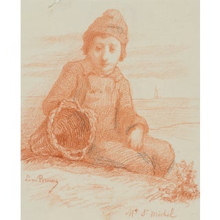 L. Browne, Fishing Boy Sitting on the Beach, 1853, Chalk on Paper For Sale