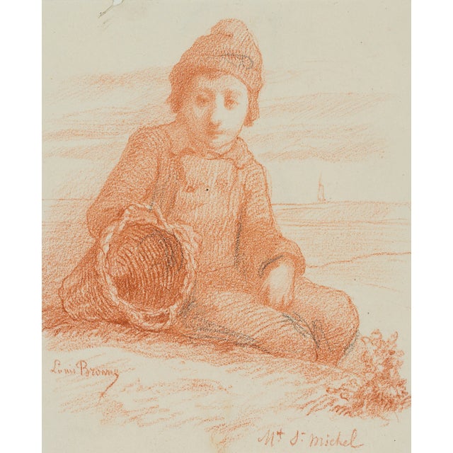 L. Browne, Fishing Boy Sitting on the Beach, 1853, Chalk on Paper For Sale