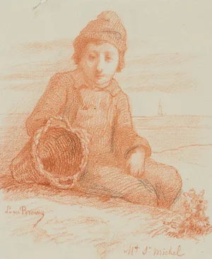 L. Browne, Fishing Boy Sitting on the Beach, 1853, Chalk on Paper