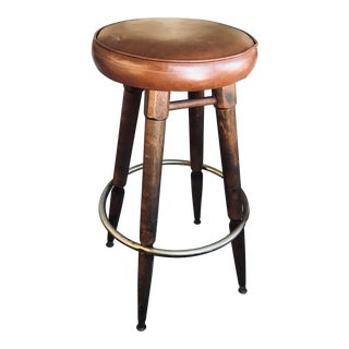 Vintage Mid Century Leather Stool For Sale