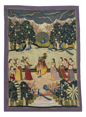 Hand Embroidered Krishna Ras Leela Tapestry, 1960s