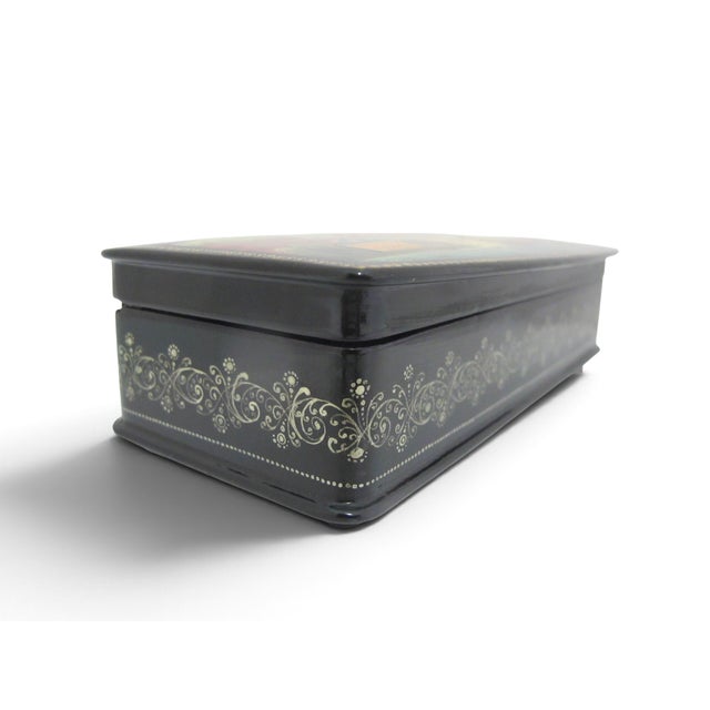 Black Russian Saint Petersburg Kholuy Style Hand Painted Panoramic Lacquer Box Signed For Sale - Image 8 of 14