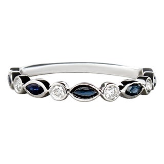 Ceylon Sapphire & Natural Diamond Halfway Band in 14k White Gold | Bezel Setting, Size 6.75 For Sale