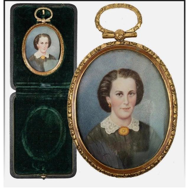 Antique Hand Painted French Portrait Miniature in Locket Style Frame, C. 1850 For Sale - Image 12 of 12