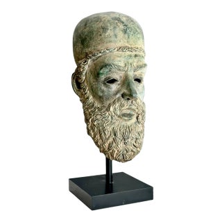 Vintage Patinated Bronze Bust Greek Scholar For Sale